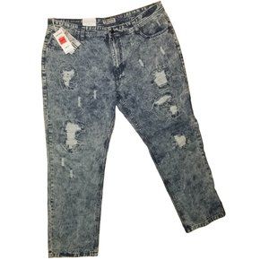 NWT Mens Blue Distressed Straight Fit Acid Wash Denim Jeans Size 40x32